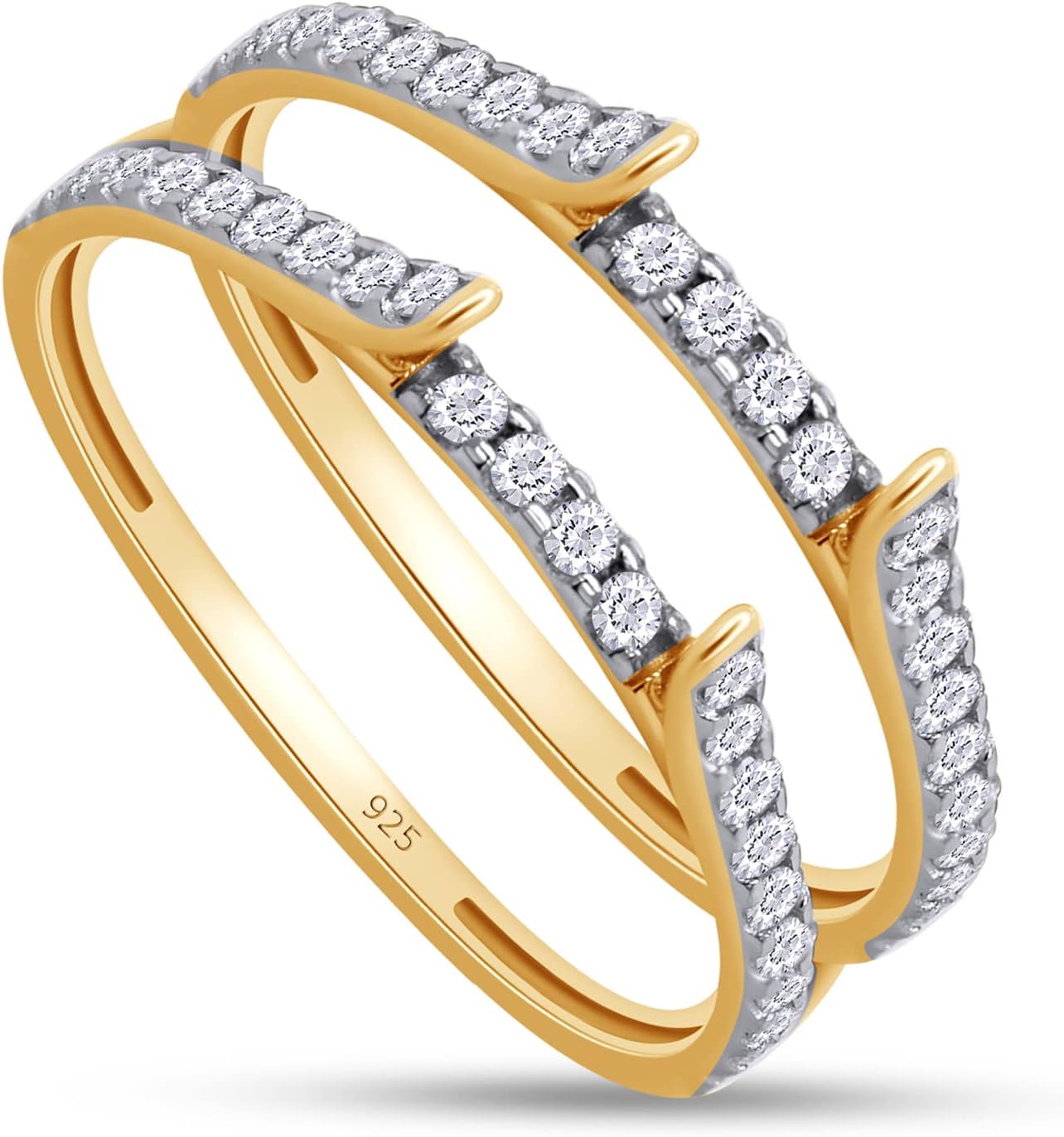 Cathedral Enhancer Guard Ring for Women Round Lab Created Moissanite or Lab Grown Diamond Wedding Stackable Band in 14K Gold Plated 925 Sterling Silver Jewelry