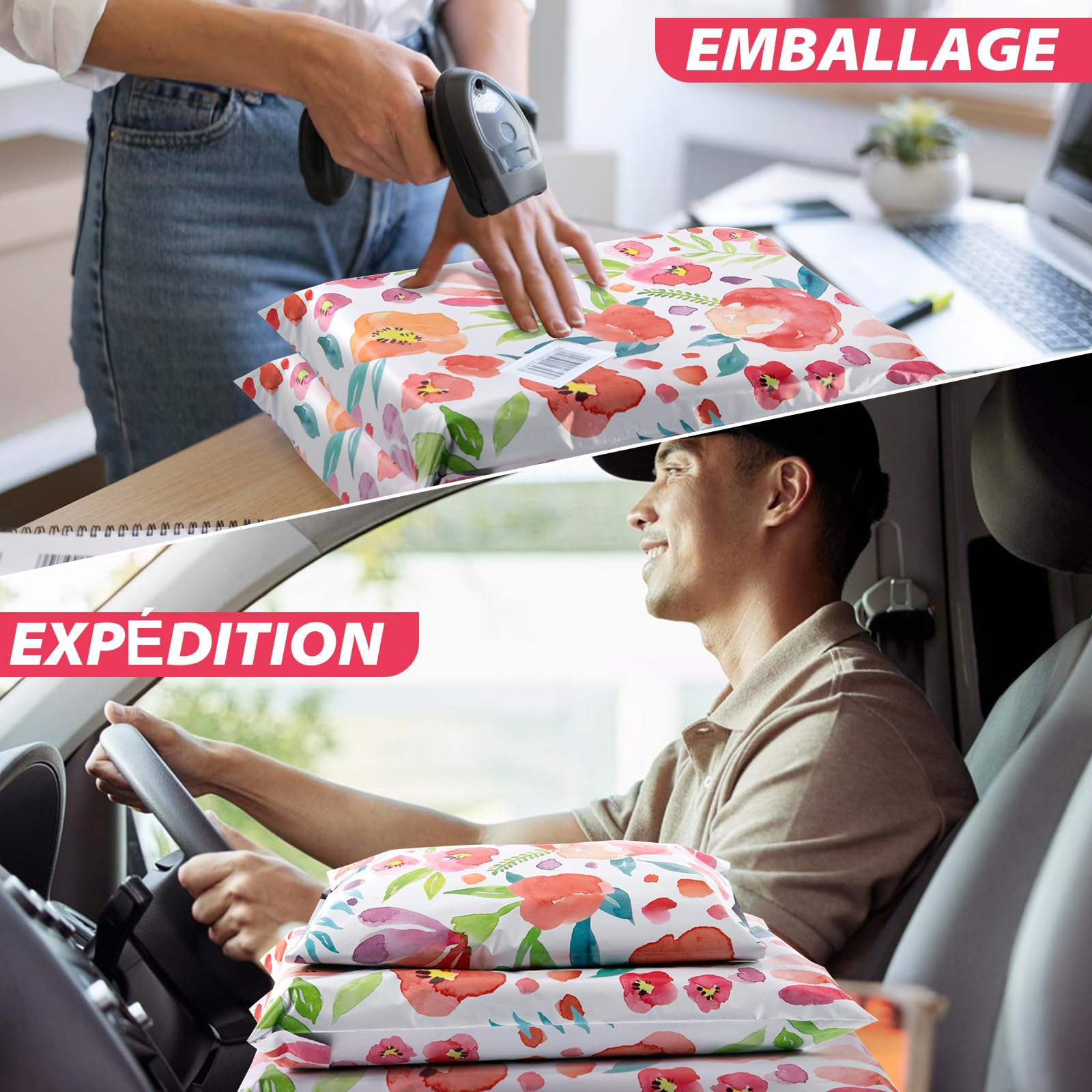 50Pcs Pochette Envoie Colis Vinted, Emballage Colis Vinted avec Ruban Auto-scellant, Enveloppe Plastique Expedition pour Les Petites Entreprises et Les Magasins de Détail (40x50cm)