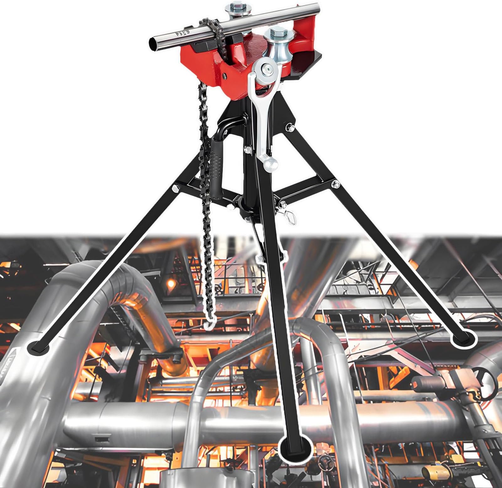 Tripod Pipe Chain Vise, 1/8"-5" Pipe Capacity, Tri-Stand Bench Vice, Bracket Height 36-43 Inches/91.7-108.5cm, for Fixing Supporting Bending Metal Pipes