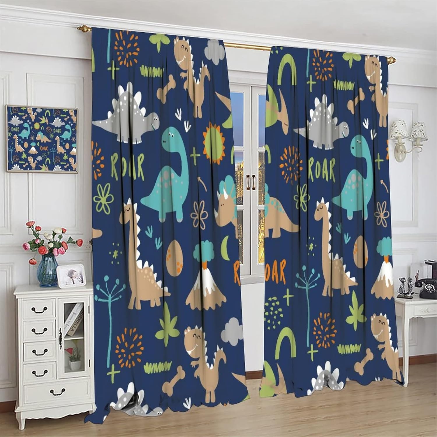 Kids Blackout Curtains,Each Panel W21 x 63" L,Cartoon Animal Cute Funny Dinosaur Rod Pocket Curtains for Boys Girls Bedroom Living Room Baby Room Nursery Window Drapes 2 Panel Set 42" x 63"