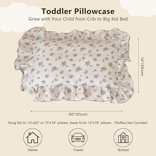 Vista 66 de BuLuTu Funda de almohada de muselina de algodón para niños pequeños, tamaño estándar, estampado de flores de Galsang, suave funda de almohada