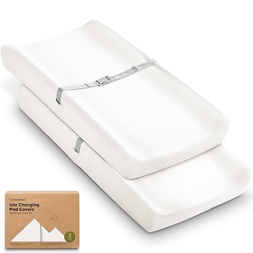 Miniatura 32 de Paquete de 2 fundas orgánicas para cambiador para niña, niño, neutro - 100% algodón, funda para almohadilla de mesa cambiadora, sábanas suaves