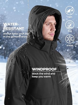 Men's Winter Insulated Jacket with 7 zip pockets, Water-Resistant