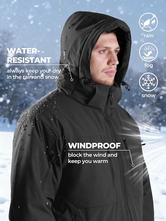 Men's Winter Insulated Jacket with 7 zip pockets, Water-Resistant