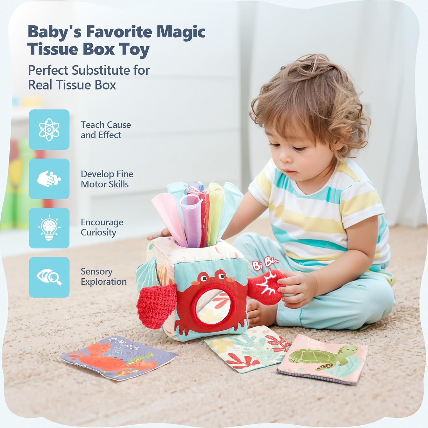 Soft Baby Book Sensory Books for Babies Newborn Infant Toys with Touch and Feel, Crinkle Pages, Mirror, Textures Early Learning Toy Gift for Tummy Time & Sensory Development