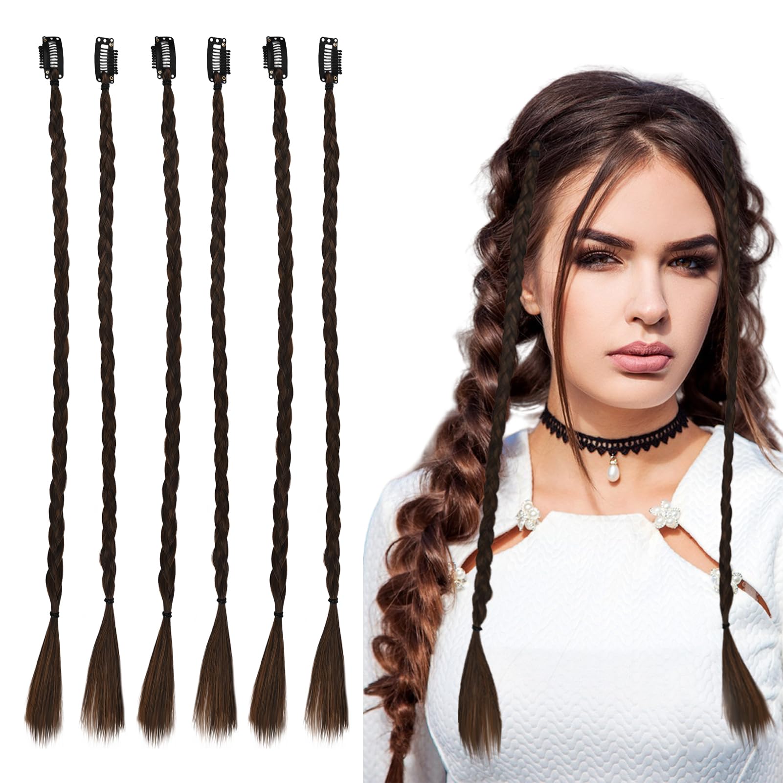 Clip-in Braid Hair Extensions 17.7 Inch Synthetic Plait Extensions with Clips