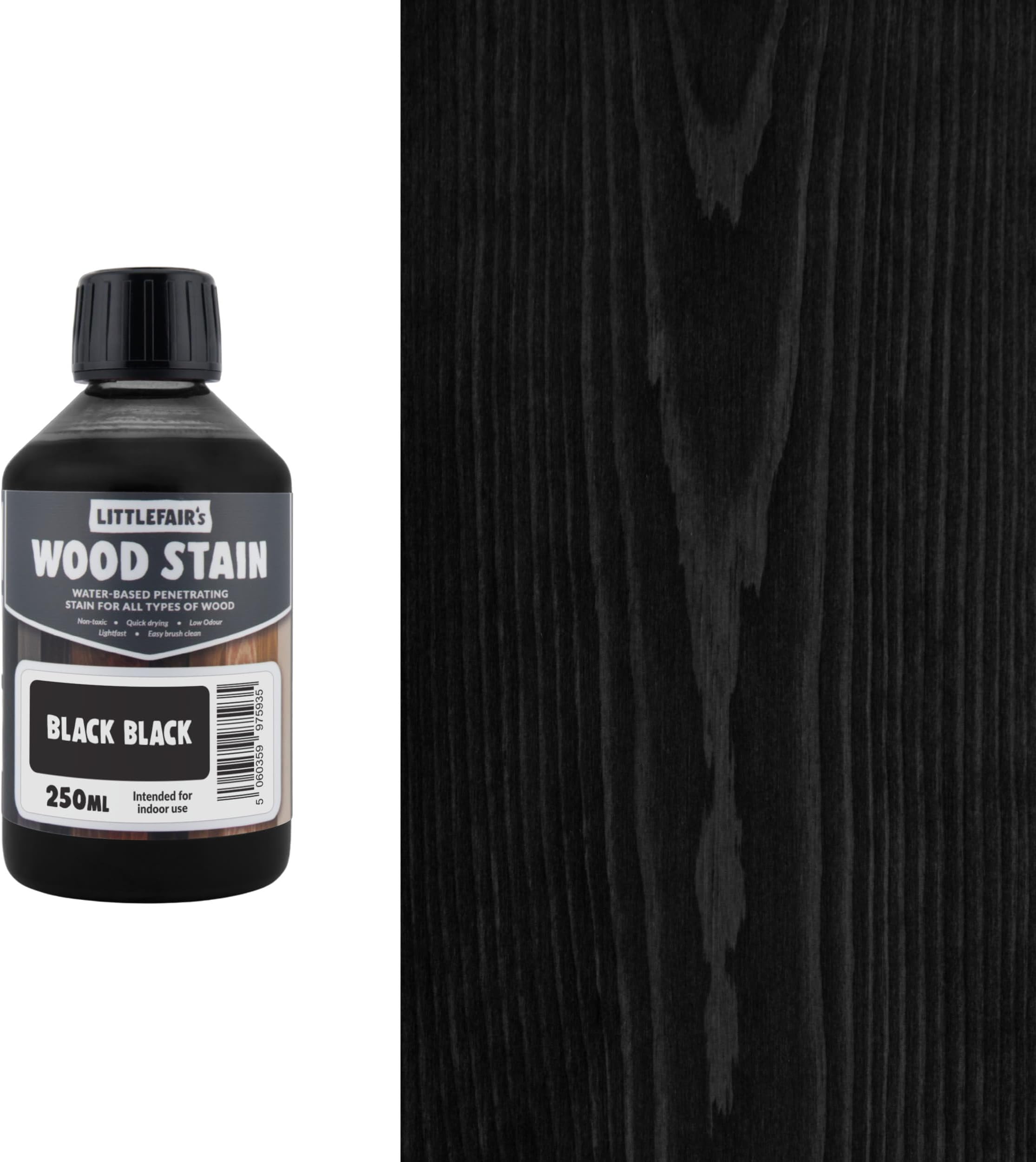 Wood Stain Water Based - 8.5oz/250ml - Indoor Furniture Stain - Light & Dark Finishes - Special Non Toxic & Eco Friendly Formula - Wood Stain for Crafts - Color: Black Black
