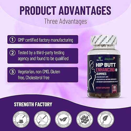 Miniatura 3 de Gomitas para mejorar los glúteos de cadera, suplementos multivitamínicos para reafirmar y levantar glúteos más grandes para mujeres, 60 unidades