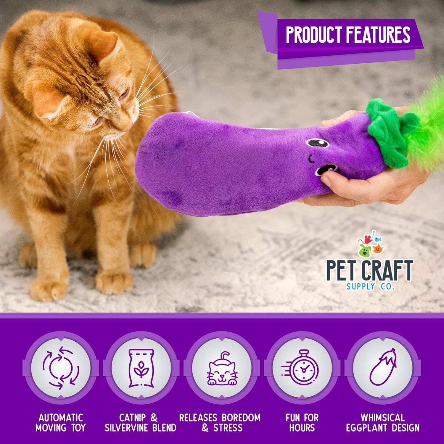 Pet Craft Supply Flipper Flopper Cat Toy, Poppin' Eggplant image 3