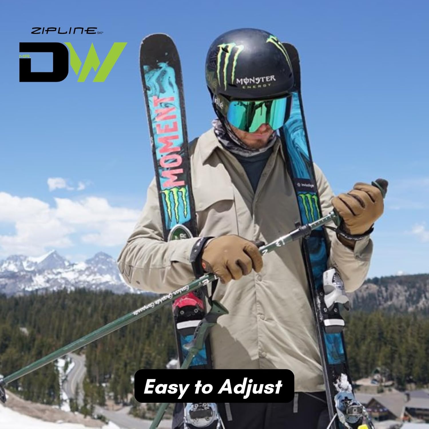Zipline Blurr EXT MRDW Collection - Adjustable Graphite Composite Ski Poles for Backcountry & All-Mountain - Lightweight, Durable, Ergonomic Grip, Grip Options, Designed by Gold Medalist David Wise