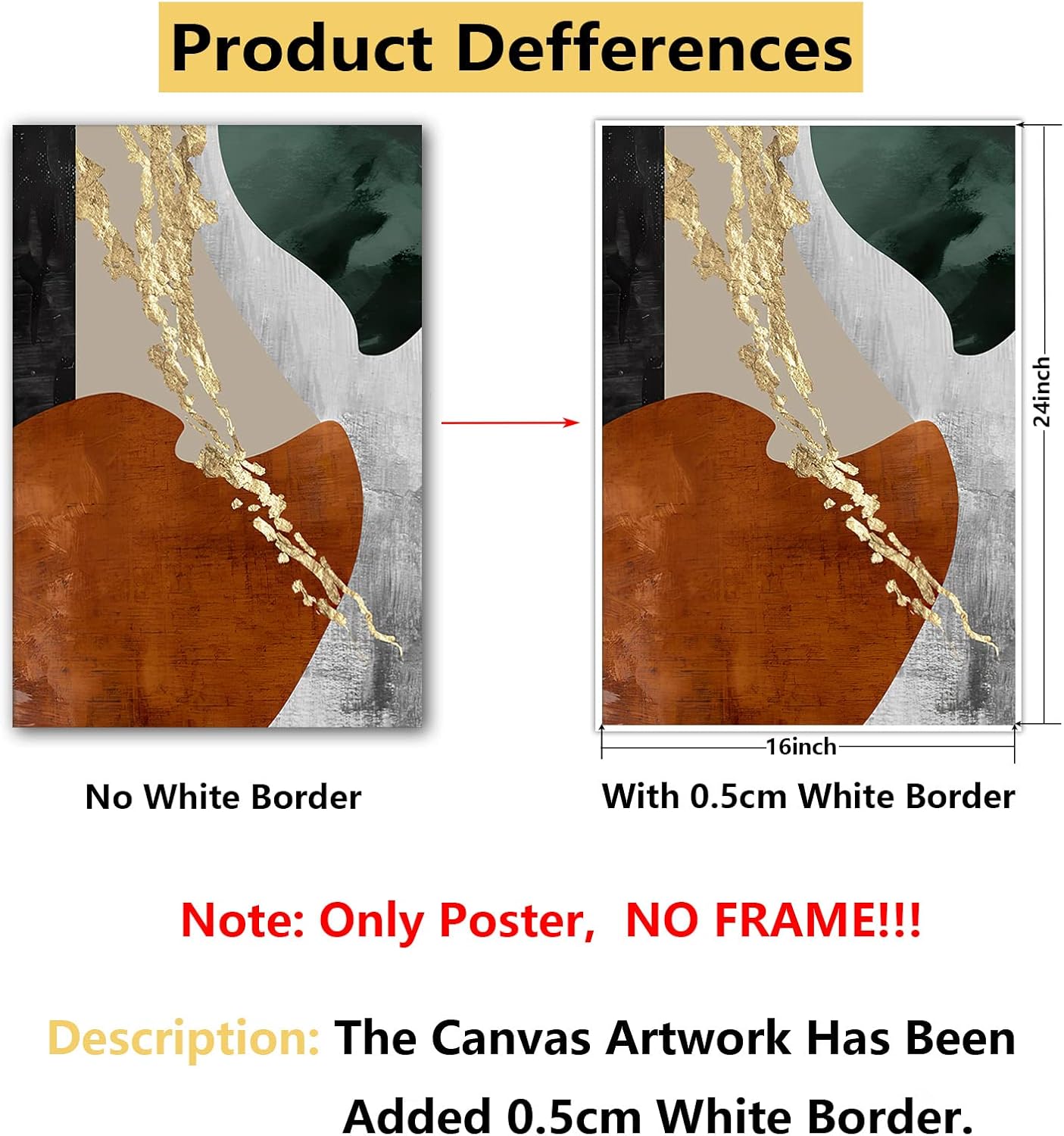 Green and Orange Abstract Wall Art Green and Gold Poster Green Orange and Gold Abstract Painting Gold Foil Canvas Wall Art Orange Abstract Art Prints Artwork for Living Room Decor 16x24inch No Frame - Image 6