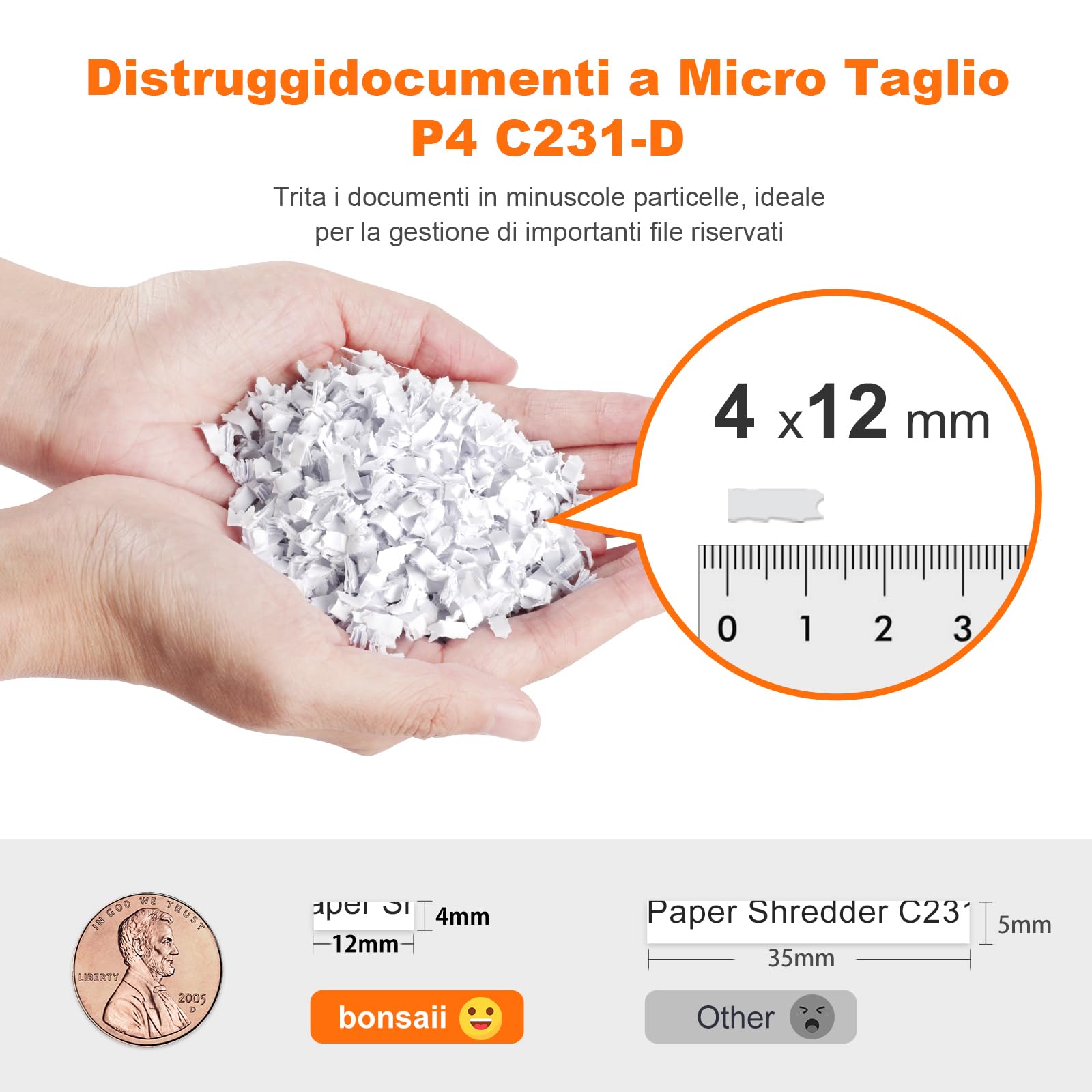 Bonsaii Distruggidocumenti, taglio micro-particellare P4, alimentazione automatica fino a 100 fogli, sistema anti-intasamento, 30 min continuo, contenitore da 16L – Per ufficio e casa, C231-D
