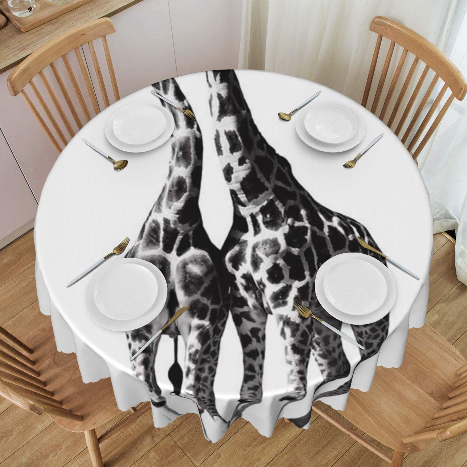 DCEHGEW 60 In Round Tablecloth with Lace, African Giraffe Printed Oilproof & Washable Fabric Picnic Table Cloth Table Covers