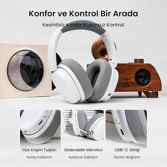 Aula G7 PRO Tri Mode Kablosuz RGB Gaming Mikrofonlu Oyuncu Kulaklığı 7.1 Surround Ses 40mm Driver Düşük Gecikme E-Spor Kulaklık Beyaz