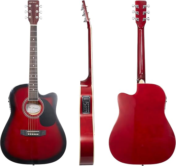 Red Full Size Thinline Acoustic Electric Guitar with Free Gig Bag Case