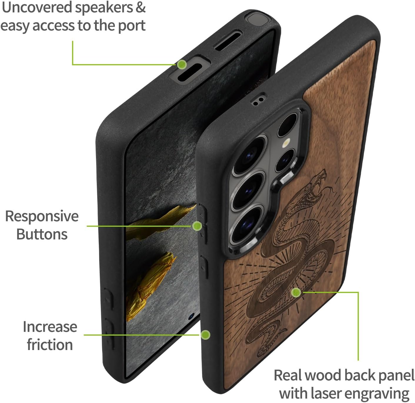 Carveit Magnetic Wooden Case for Samsung Galaxy S26 Ultra Case 2026, TPU Shockproof Cover & Wood Artisan Engraved, Compatible with MagSafe Wireless Chargers (Viper's Coil) Walnut