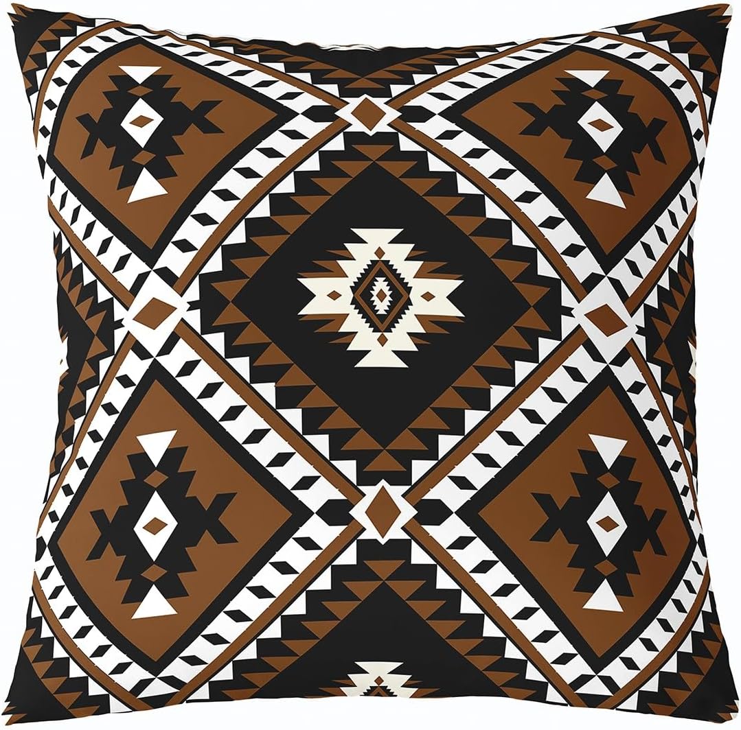 Erosebridal Western Boho Aztec Throw Pillow Covers 24x24 Rustic Farmhouse Pillow Cover Black Brown Cushion Cover Geometric Diamond Pillowcases for Couch Sofa