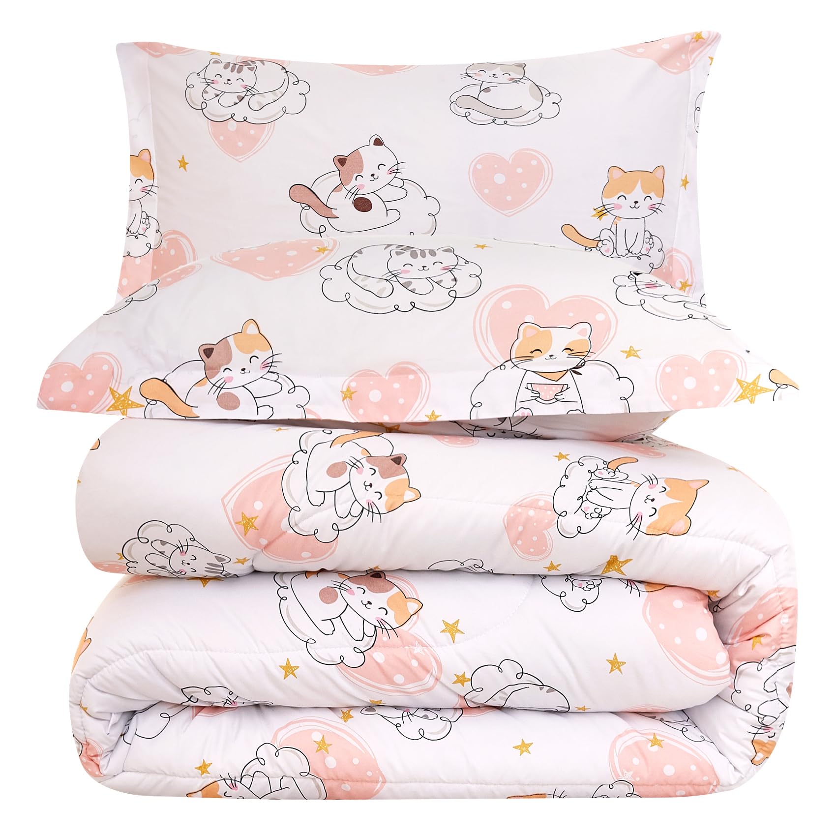 Yibeizi Cat Kids Full Bed Comforter Set for Girls Kitty Bedding