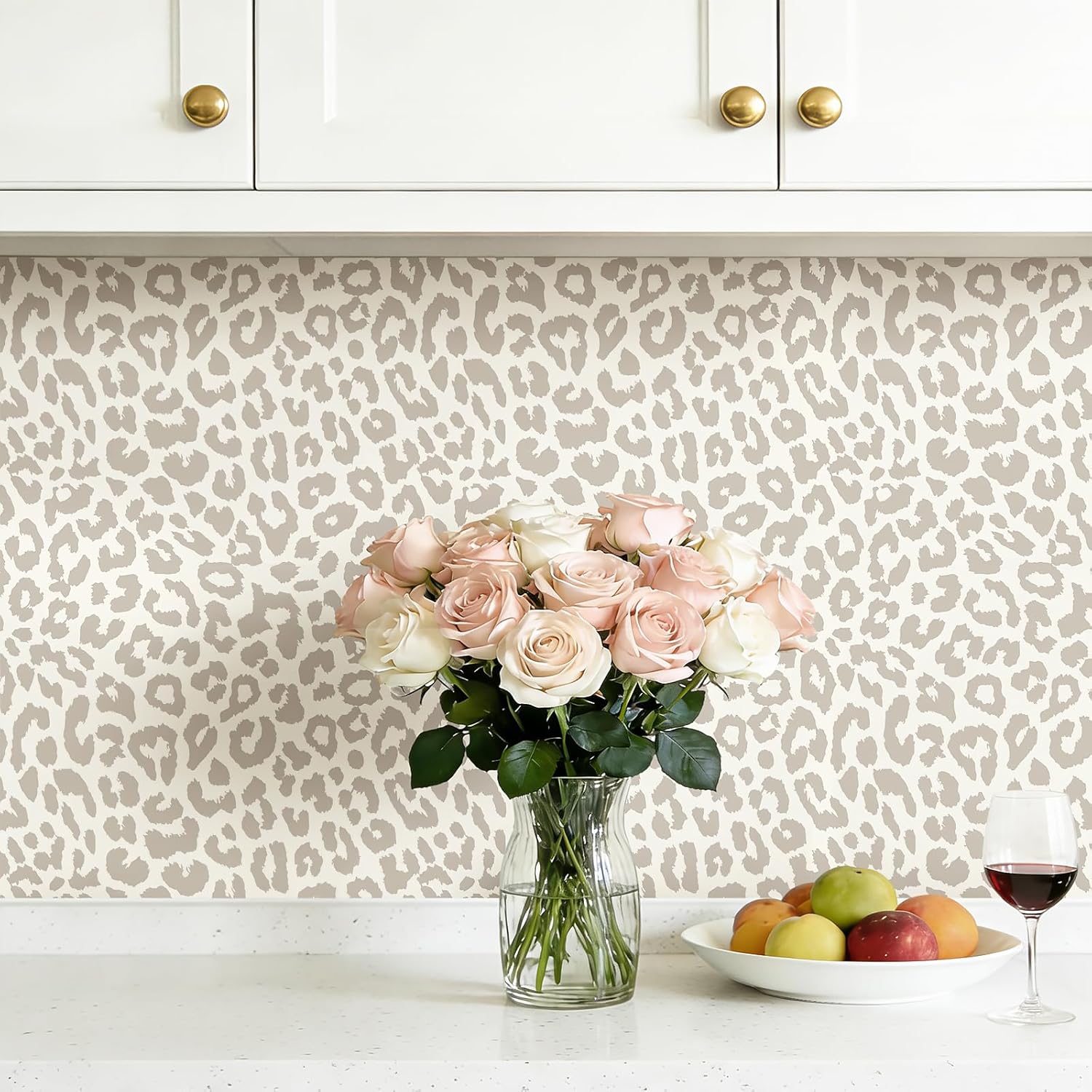 17.5x393" Neutral Leopard Print Wallpaper Stick and Peel Renter Friendly Fun Cheetah Wallpaper for Bathroom Bedroom Nursery Kids Room Traditional Vinyl Muted Animal Contact Paper for Shelves
