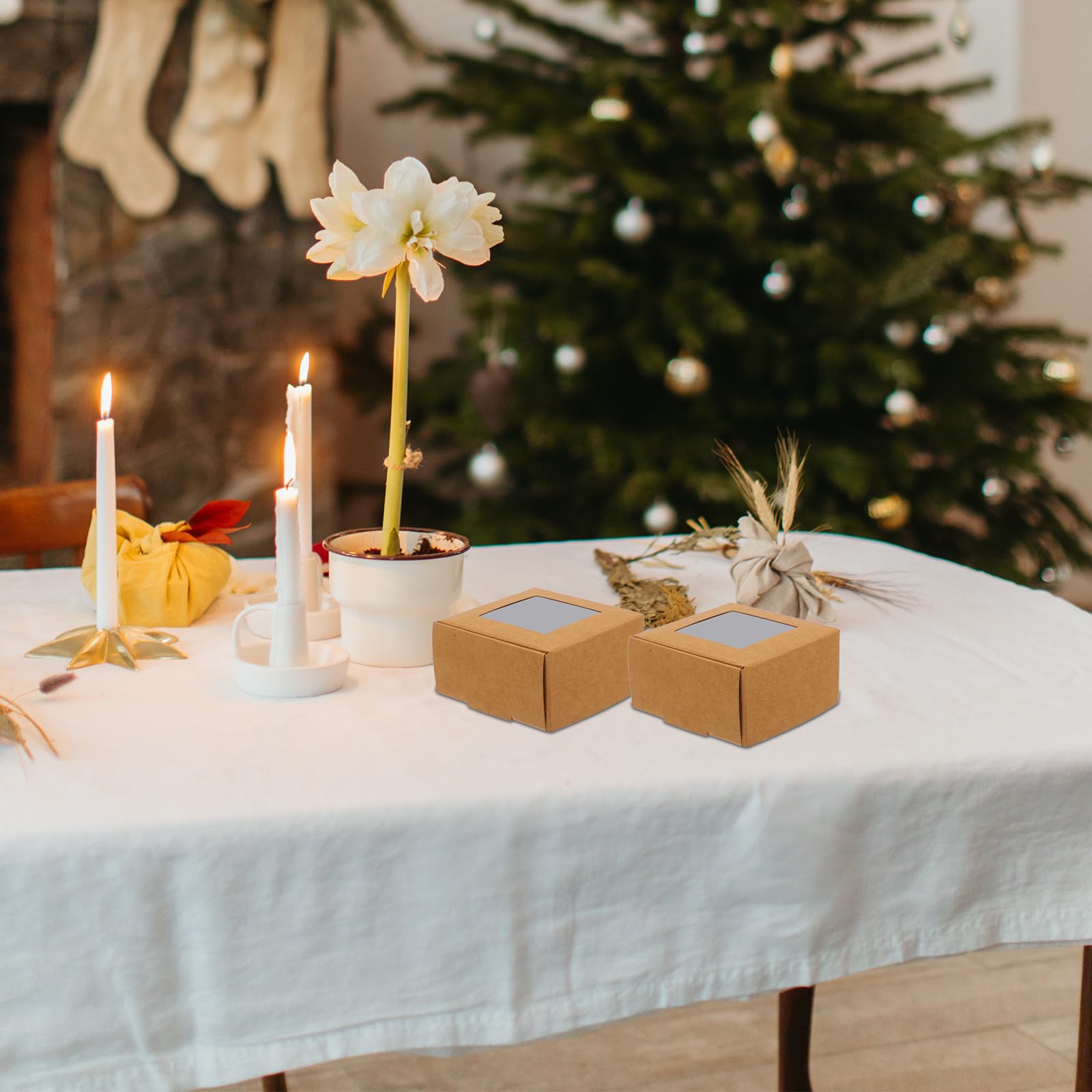 Scatole Regalo con Finestra Trasparente in Carta Kraft 50 Pezzi 7,5x7,5x4 Cm Protezione Resistente per Sapone Fatto a Mano e Gioielli per Feste e Regali