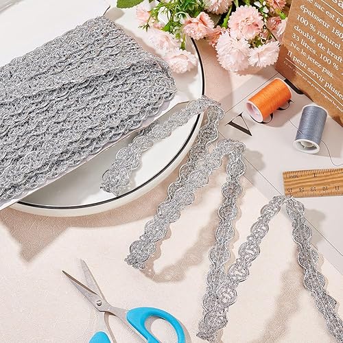 Miniatura 10 de FINGERINSPIRE 19.69 yardas de cinta de encaje trenzado metálico de 0.433 in de ancho, cinta de encaje corrugado de filigrana dorada adorno de encaje