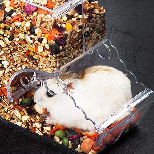 Miniatura 10 de Comedero para hámsters, dispensador automático de animales pequeños, acrílico transparente, recipiente de almacenamiento de alimentos para mascotas,