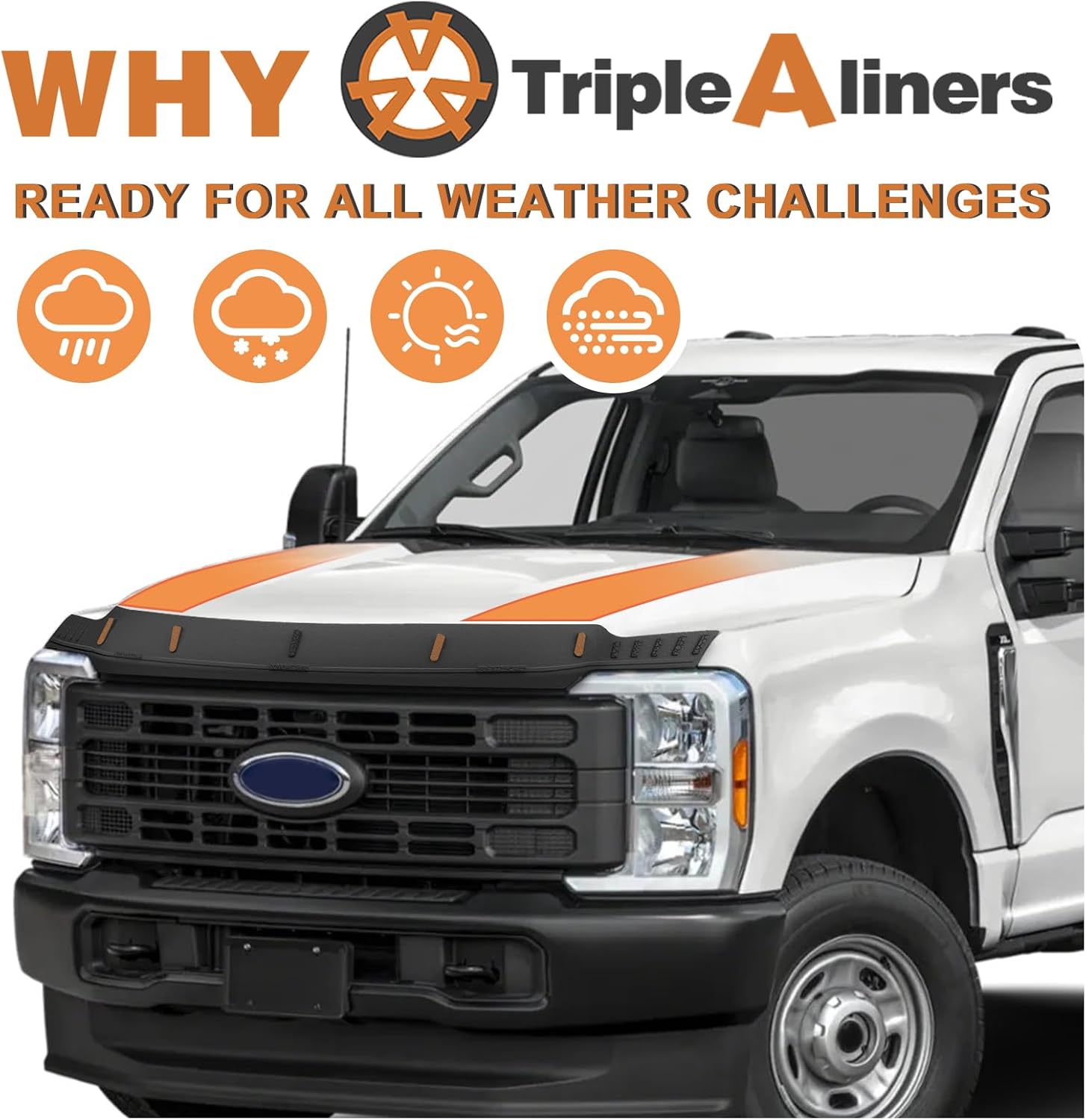 TripleAliners Hood Deflector Protector Compatible with 2023 2024 2025 2026 Ford Super Duty F250/F350/F450 Accessories Hood Protector TPE Bug Deflector Shield Replacement