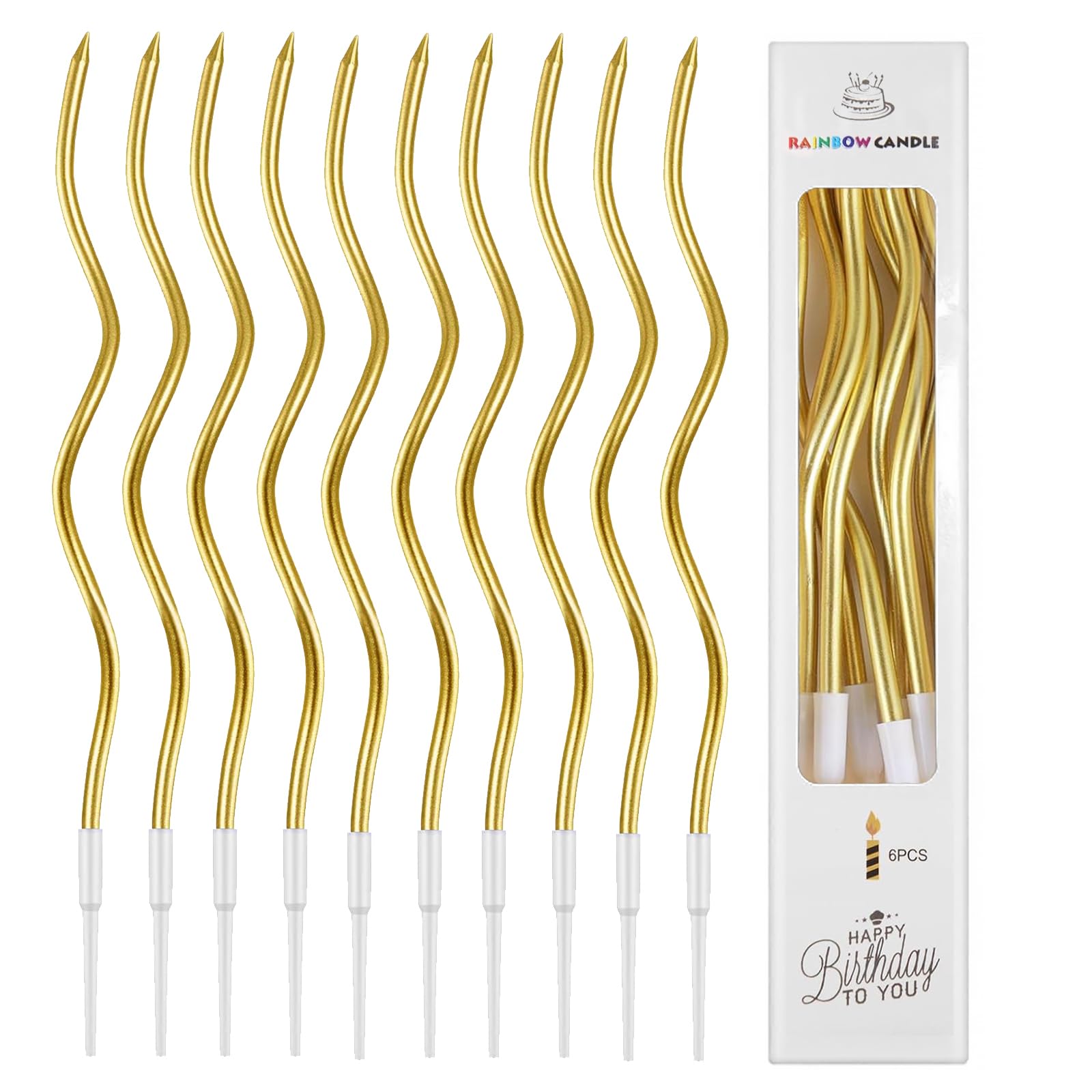 24 Pieces Gold Birthday Cake Candles,Spiral Cake Candles with Holders,15CM Long Twisty CupcakeCandles Topper for Birthday Wedding Baby Party Decorations(Gold)