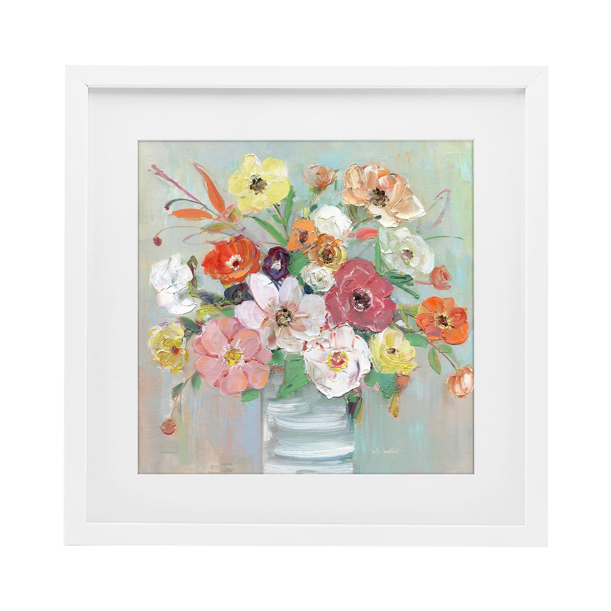 Stupell Industries Vibrant Spring Bouquet 'Energetic Blossom Bouquet', Framed Print Under Glass, White, 16 X 16 Inches, Easy To Hang And Sturdy, Made In Usa, By Sally Swatland