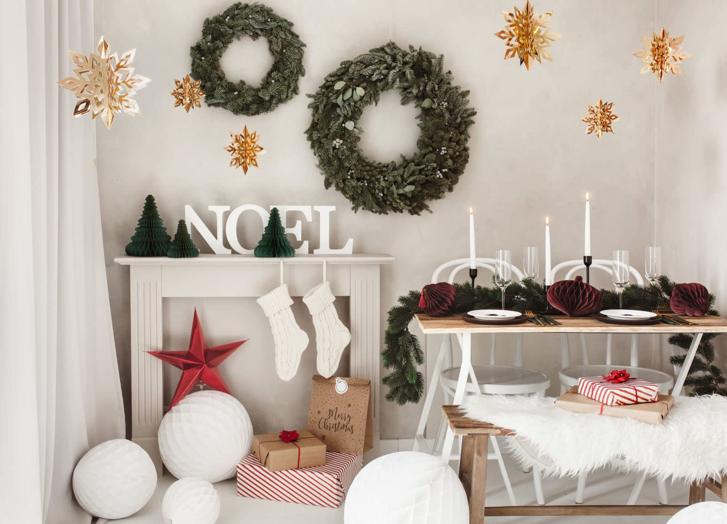 5 étoiles En Papier Pliantes De Noël | 30 Cm De Diamètre, 9 Pointes, Décorations Pour Plafond Ou Table - 9