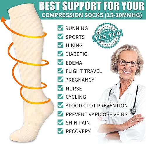 Miniatura 49 de Paquete de 3 pares de calcetines de compresión médica para mejorar la circulación de mujeres y hombres, para correr, hacer deporte y amamantar