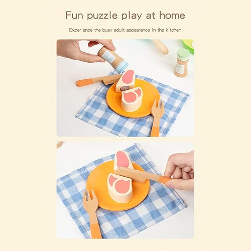 Miniatura 6 de TOPINCN Juego de utensilios de cocina de madera, juego de cocina de madera, juguetes para niñas, juego educativo de cocina con mini ollas, sartenes,