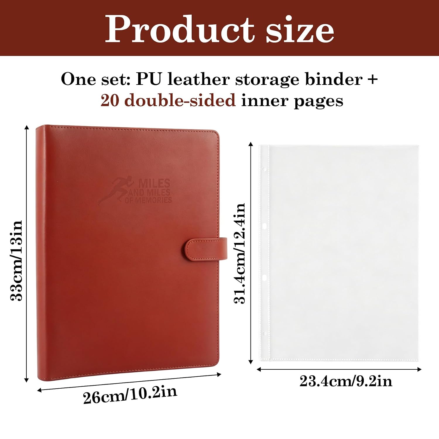 Klmnop Race Bib Memory Album Book with 40 Protective Sleeves for Runners, PU Leather Marathon Running Numbers Organizer, Race Bib Album for Collection(Brown)