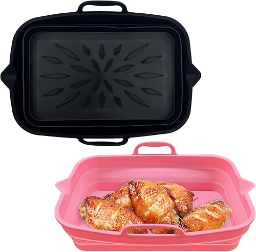 ZHOMA Paquete de 2 forros rectangulares plegables de silicona para freidora de aire, reutilizables, resistentes al calor y seguros para alimentos,