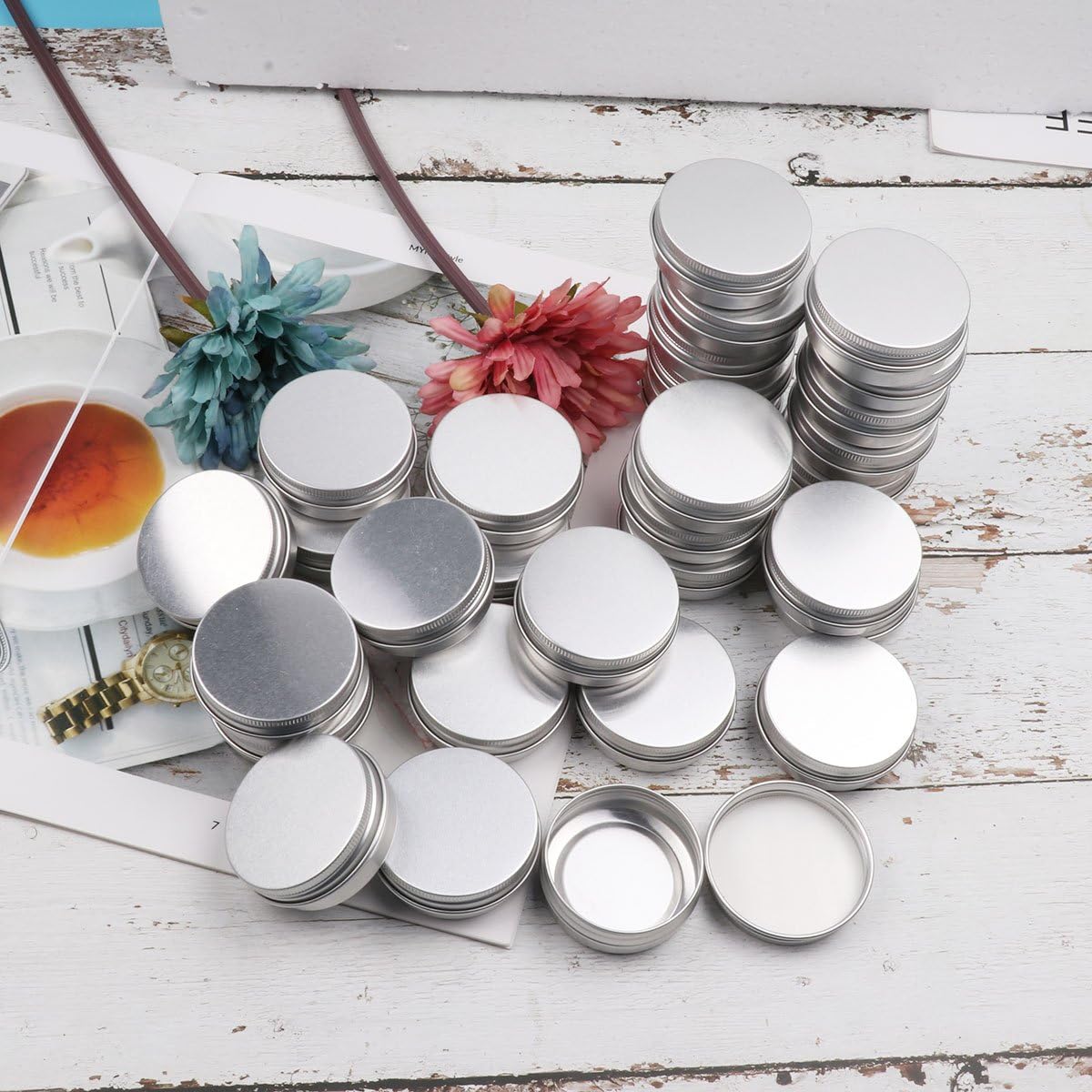 IEFIEL Aluminum Tin Storage Jar Containers Travel Cans with Screw Top Lids for Storing Salves Make Up Samples Jewelry Mini Crafts 10 Pack One Size