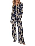 Satin Pajamas Set for Women Set Long Sleeve Button Down Pjs Sets 2 Piece Loungewear Animal Sleepwear XS-XXL