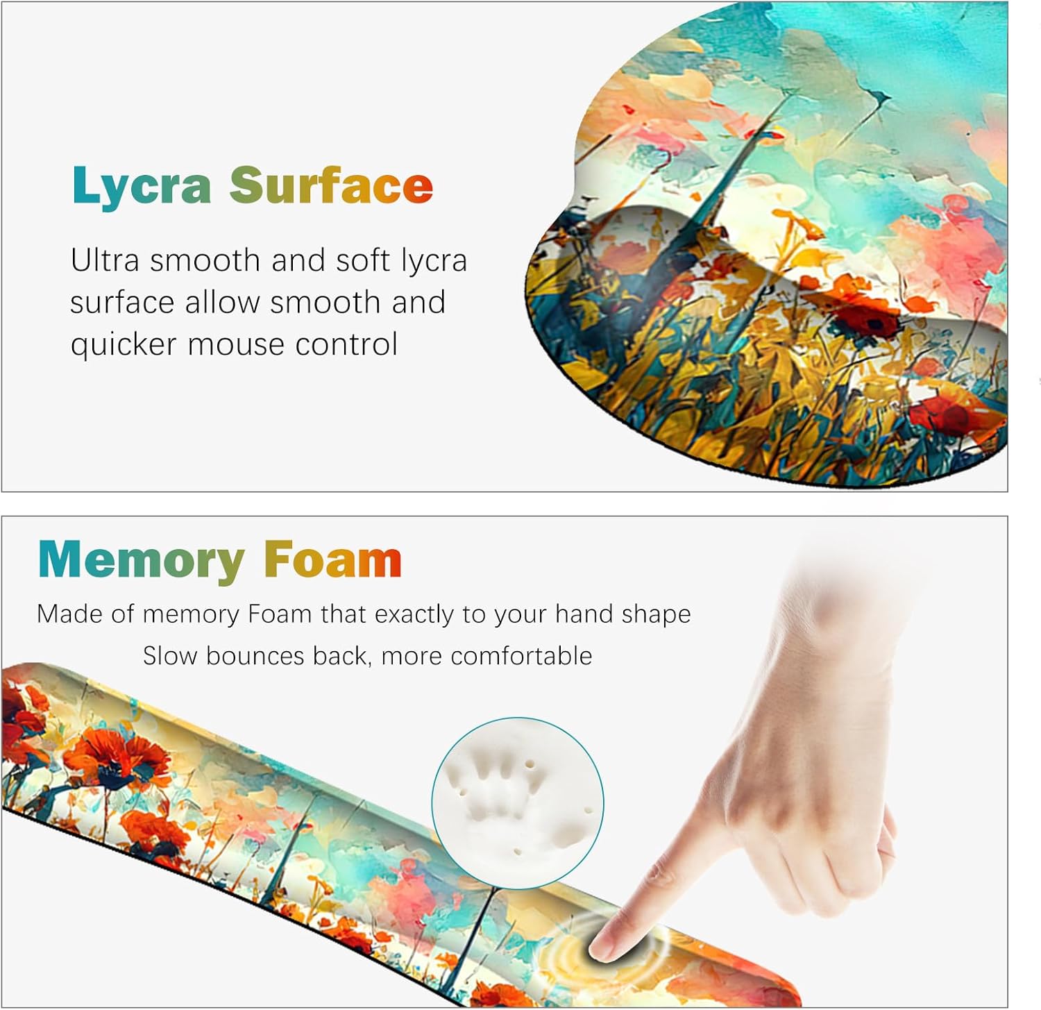 ARTSO Desk Mat, Large Gaming Mouse Pad Wrist Support Set, Ergonomic Keyboard Wrist Rest Desk Pad with Coaster Combo, Extended Mousepad with Non-Slip for Home Office, Oil Painting Flowers Plants