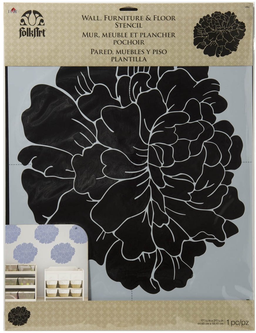 Pochoir pivoine murale Plaid Folkart, décor synthétique 54x44 cm