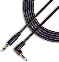 Vista 7 de SatelliteSale Auxiliary 3.5mm Right Angle Audio Jack Male to Male Digital Stereo Aux Cable Universal Wire Black Nylon Cord 3 feet