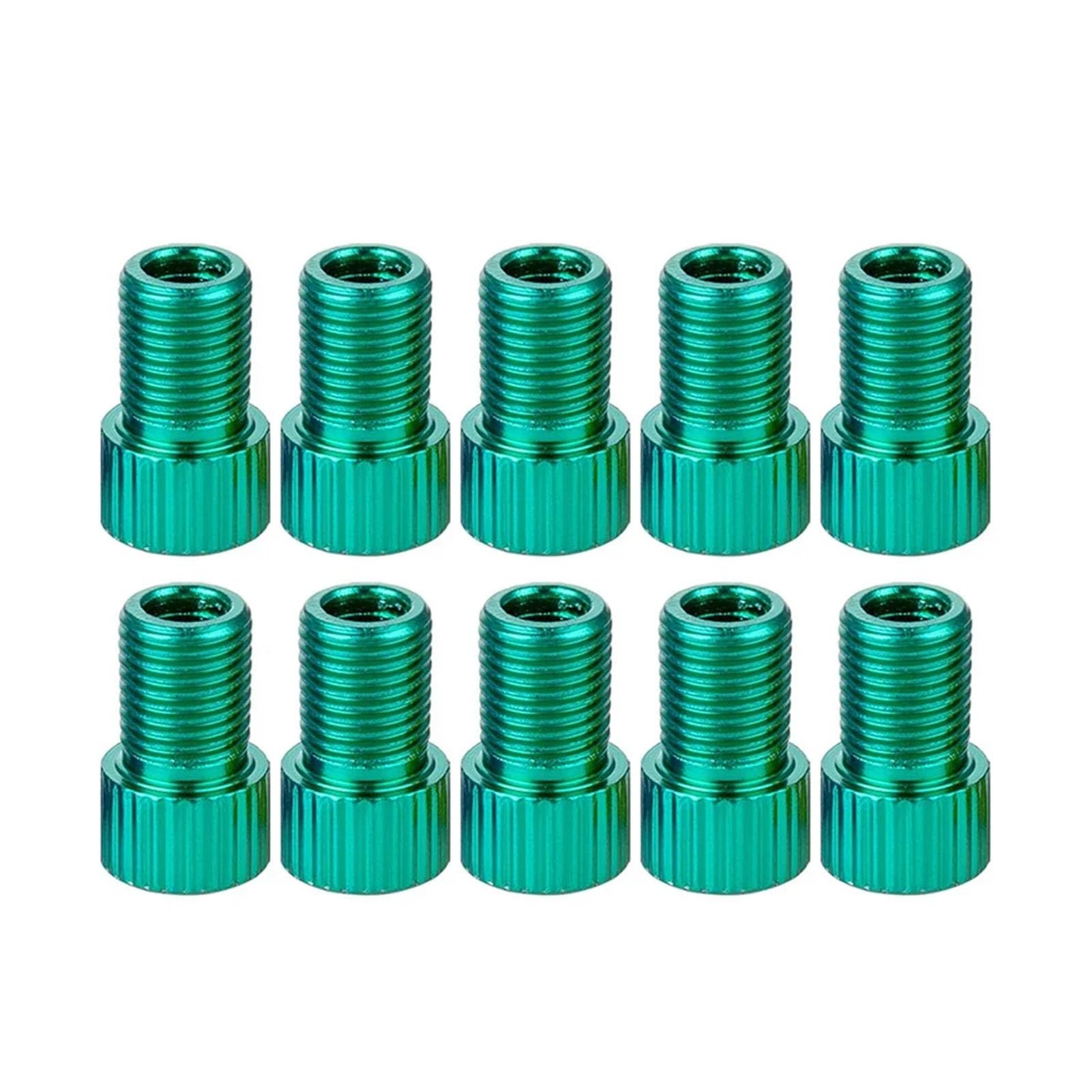 Dymkie 10 Pcs Green 10 Colour Aluminum Bicycle Bike Valve Converter Car Valve Adapter(10 Pcs Green)