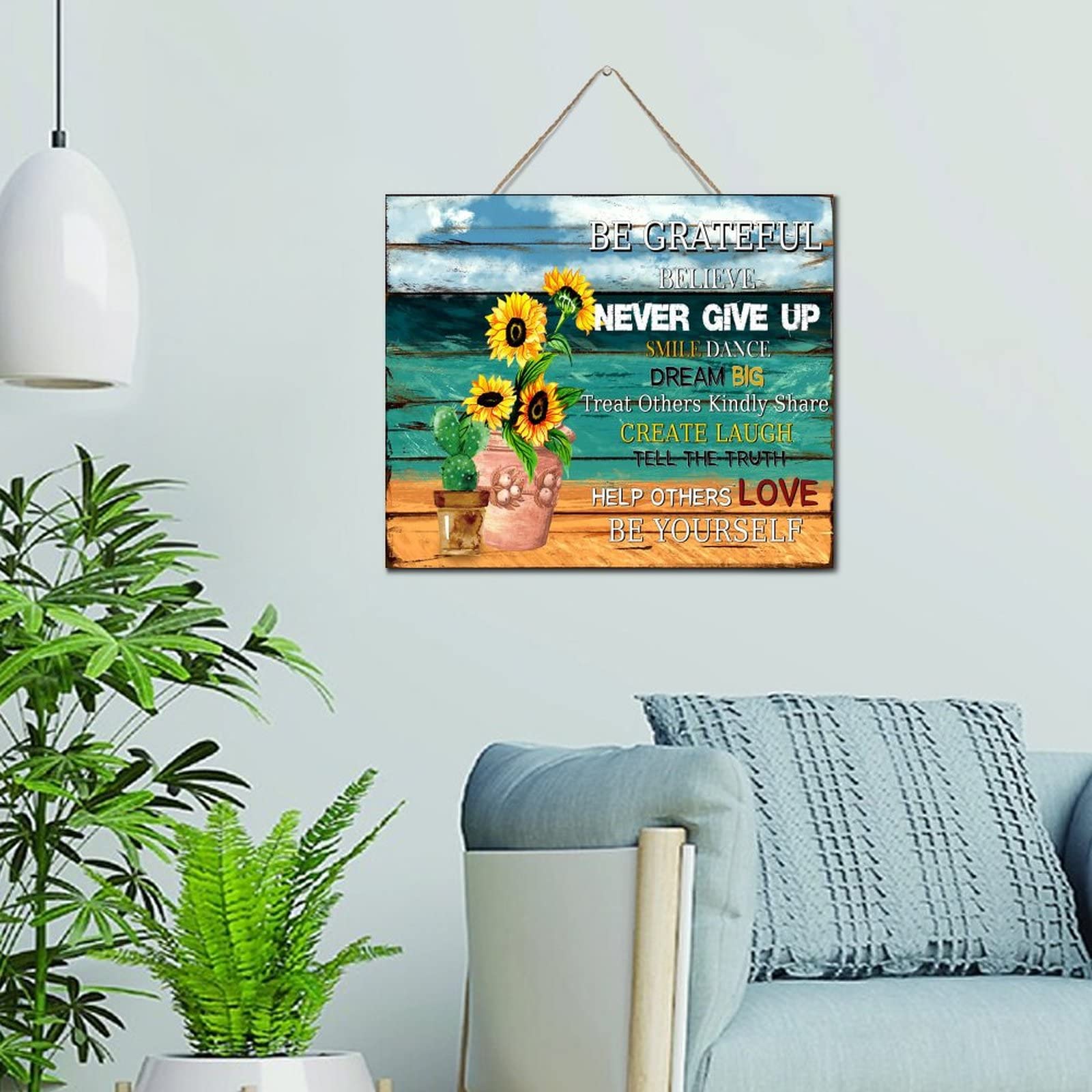 Plaque murale bois Be Grateful idée cadeau crémaillère déco rétro salon