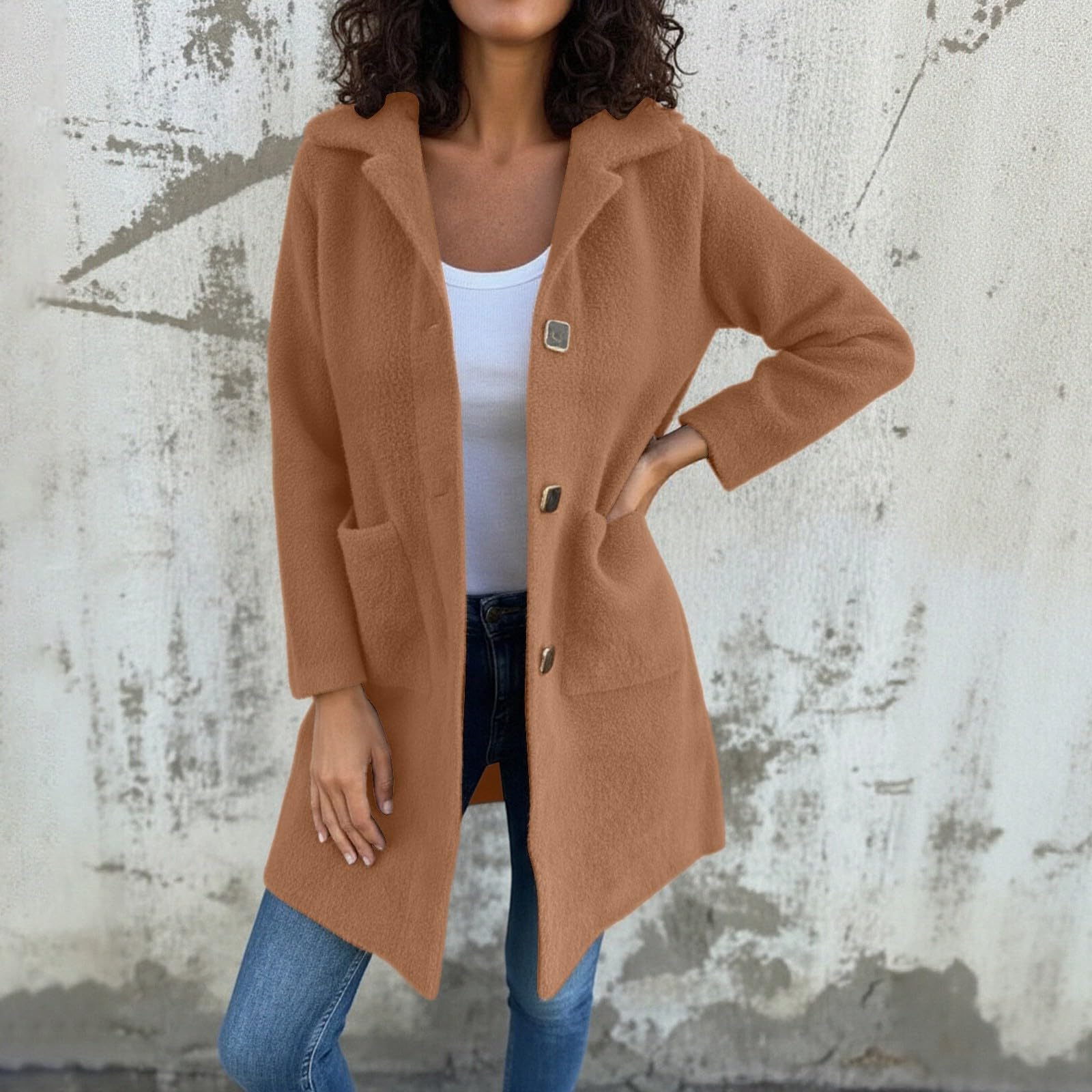Giacca Donna Invernale Trench Lungo con Petto a Cappotto, Taglie Forti, con Revers e Tasche, per Abbigliamento Casual Autunnale e Invernale Università