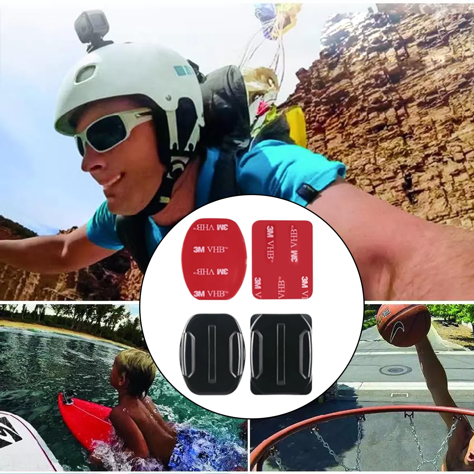 Kit Di 8 Supporti Adesivi Per Action Cam – 4 Piatti E 4 Cuscinetti 3M Per GoPro Hero 3-12, Casco, Surf, Auto, Kayak – Superfici Piatte E Curve