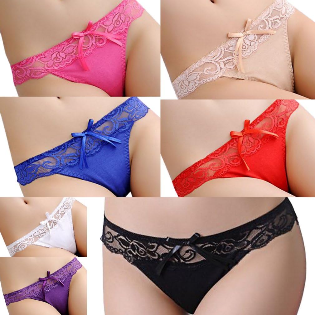 Women Underwear Lace Low Waist Bow G String Briefs B23