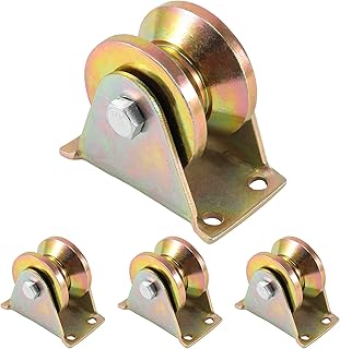 ZOENHOU 4 PCS 2 Inch V Groove Wheel, Electroplated 1045 Steel Heavy Duty Rigid Casters, V Shape Bracket Roller Sliding Gate Roller Pressure Bearing Pully with Bracket for Sliding Door Gate Frame Barn