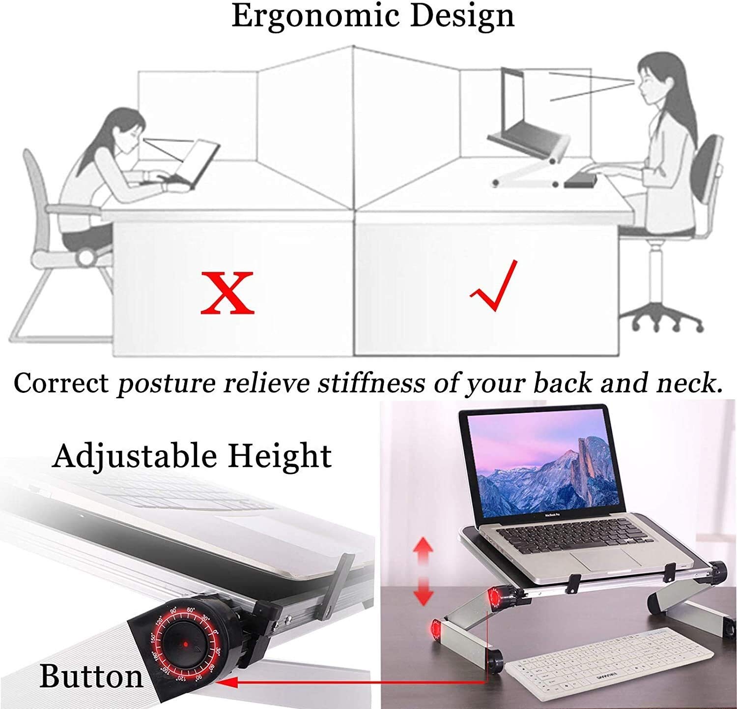 Supporto regolabile per computer portatile, supporto portatile per laptop, supporto per scrivania, reclinabile, supporto da scrivania ventilato