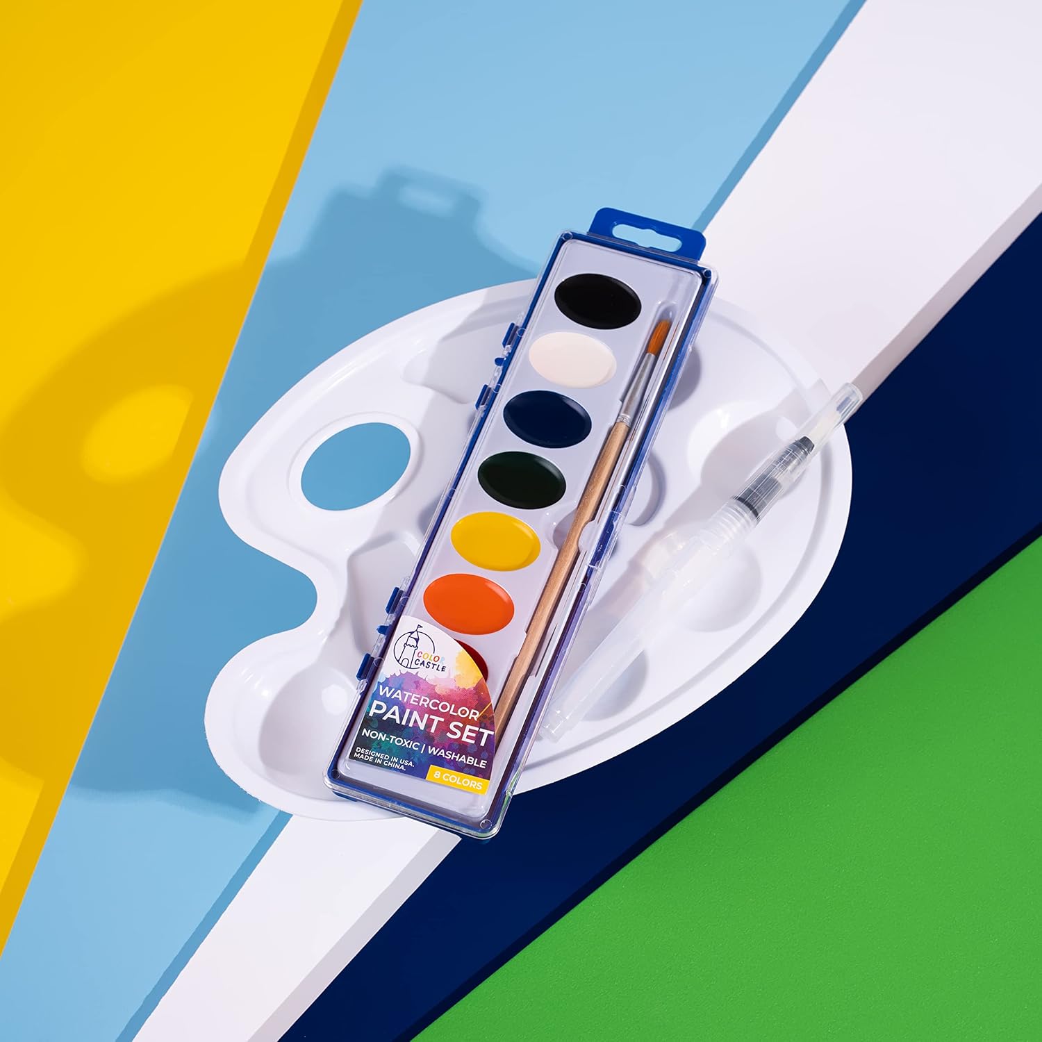 Complete 24 Watercolor Paint Set in 8 Vibrant Colors - Fun and Washable Paint for Kids and Adults with 24 Brushes, Paint Tray Palette, and Water Brush Pen - Ideal Creativity Kit for Home and School : Arts, Crafts & Sewing