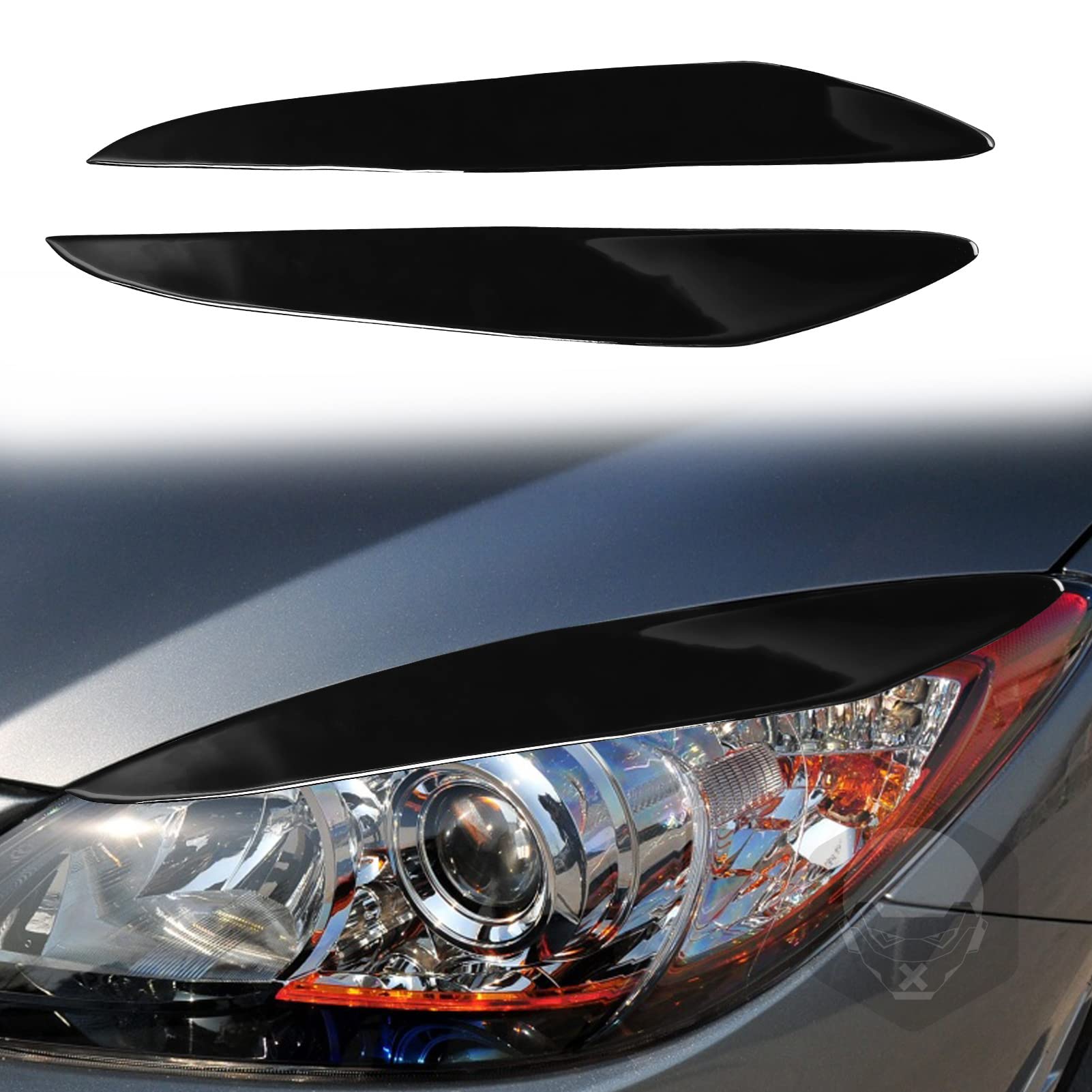 Compatible con Mazda 3 2010-2013, 2 Uds., Ceja para Faro Delantero de Coche, Pegatinas para Embellecedor de Luz de Cabeza de Pestañas, Pieza de Repuesto