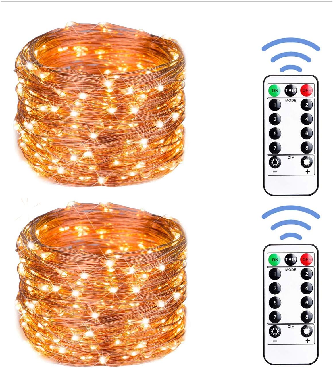 12APM 66ft 200 LED Fairy String Lights with Remote USB Powered, for Bedroom Decor-2 Pack