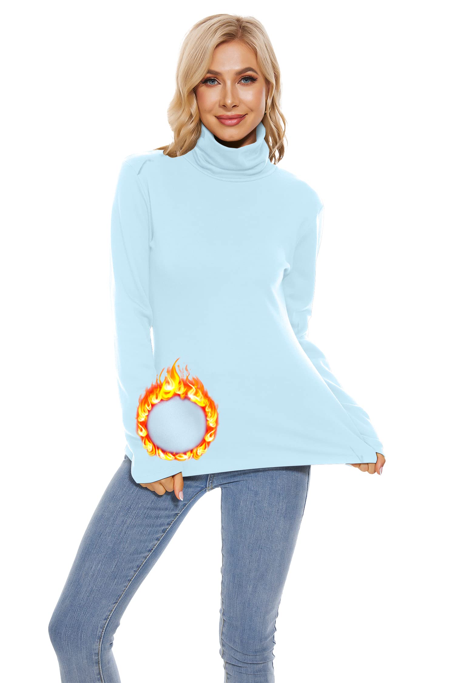 TAIPOVE Cotton Fleece Lined Turtleneck Top for Women Long Sleeve Mock Turtle Neck Lightweight Sweater Thermal Underwear Shirt